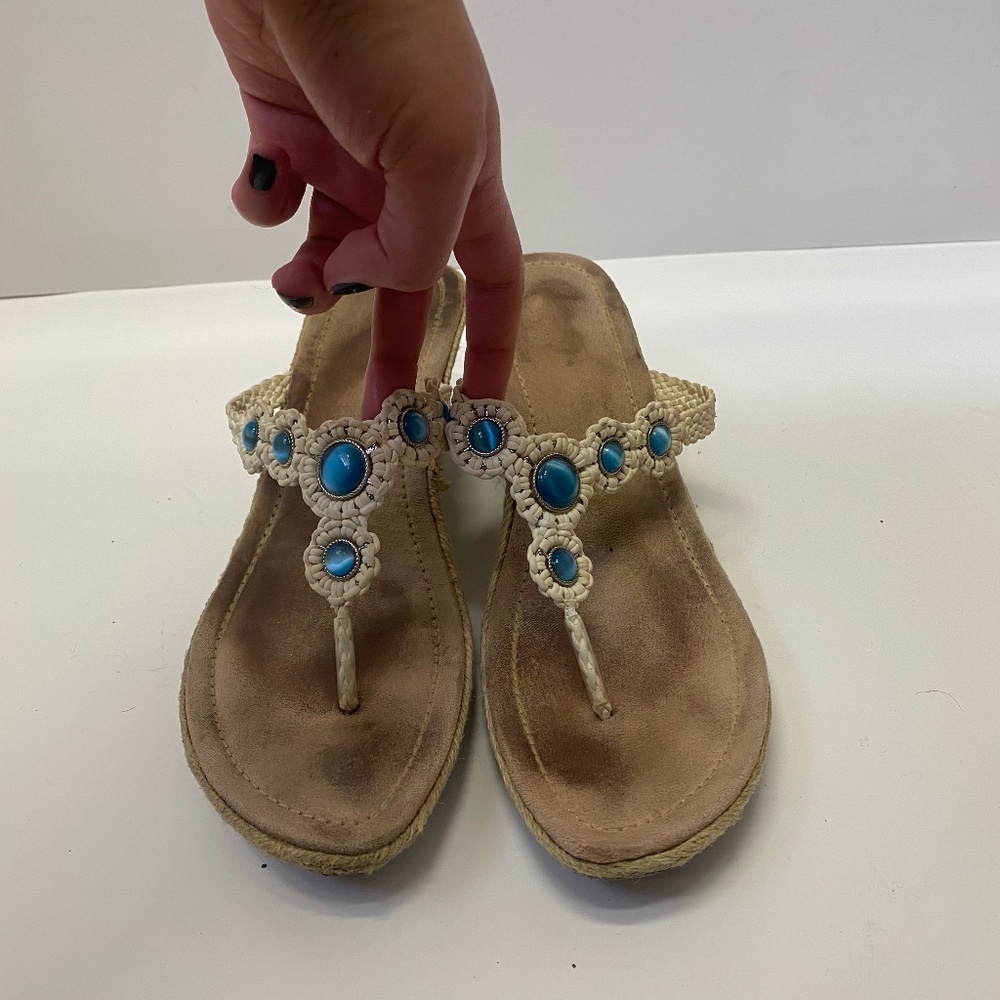 Rattan Open Back Stappy Turquoise Beaded Sandals